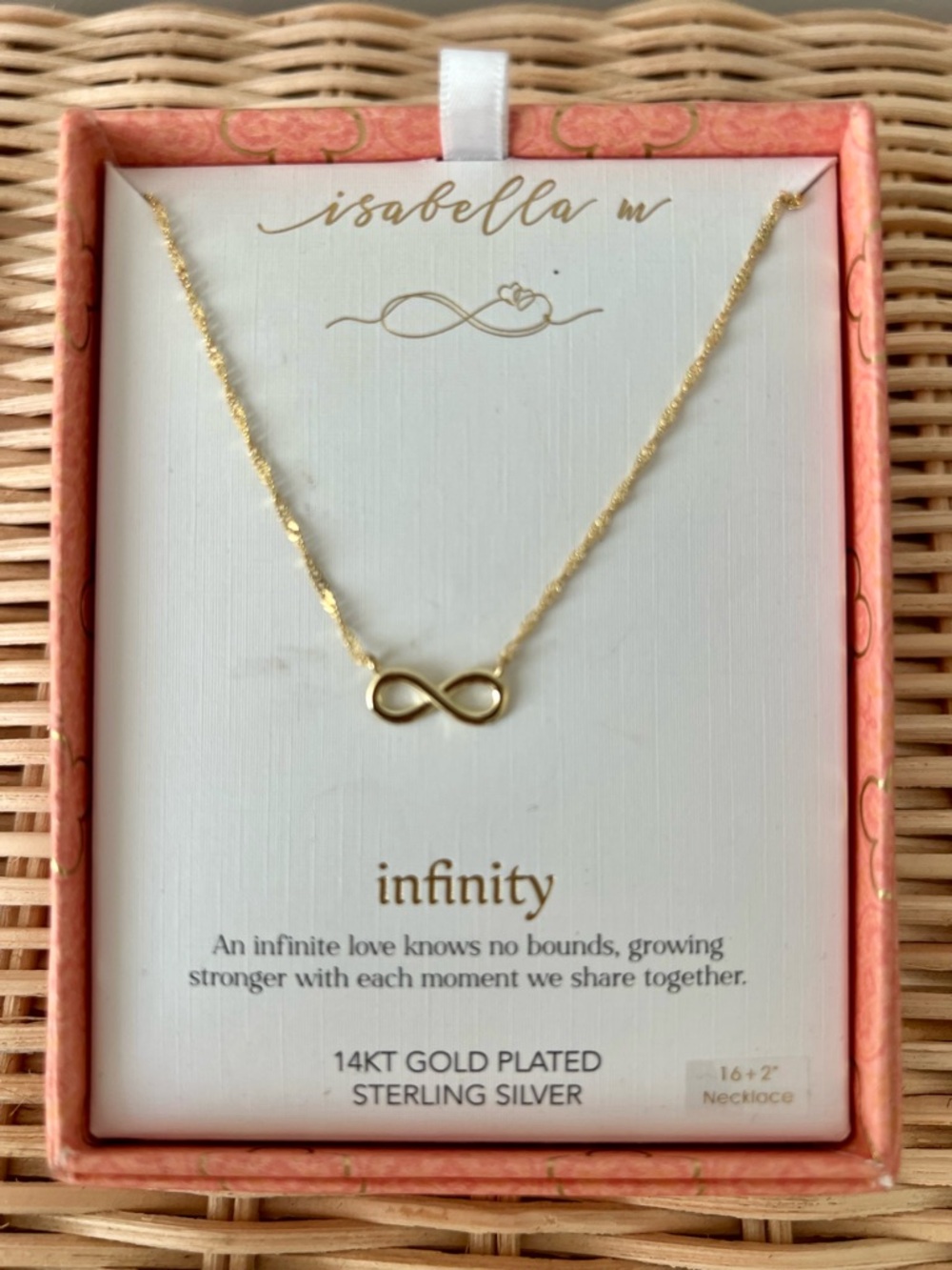 Infinity Necklace – 14K Gold Plated Sterling Silver (New in Box)